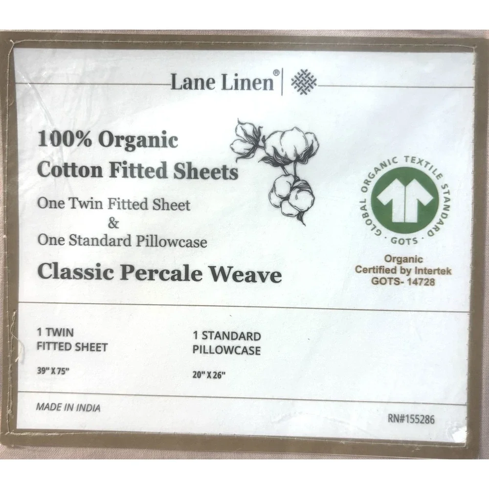 Set of 2 Lane Linen Organic Cotton Twin Fitted Sheet & Pillowcase Sepia Rose